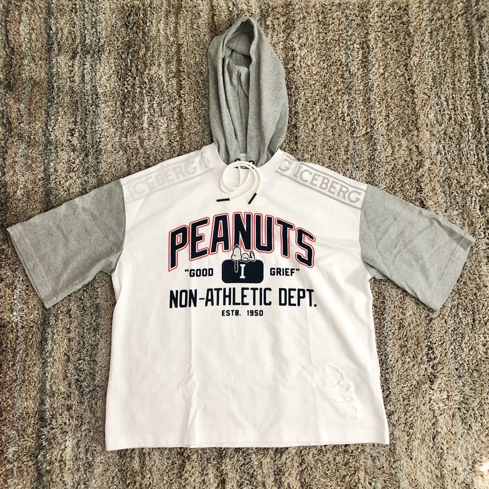 ICEBERG PEANUTS HOODIE TEE T SHIRT MENS SIZE MEDIUM NEW WITH TAGS WHITE GREY